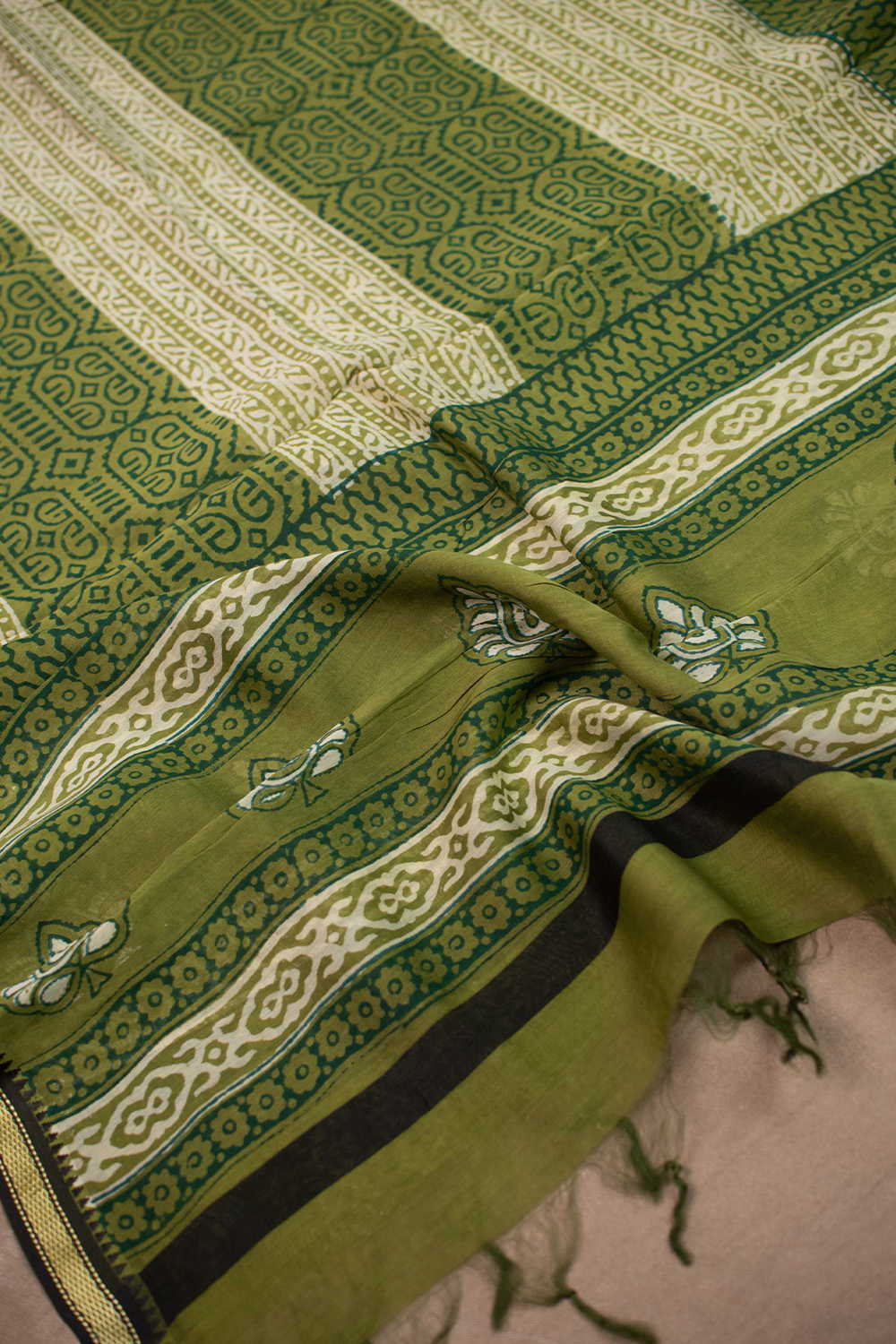 Green Block Printed Chanderi Dupatta - Image 2