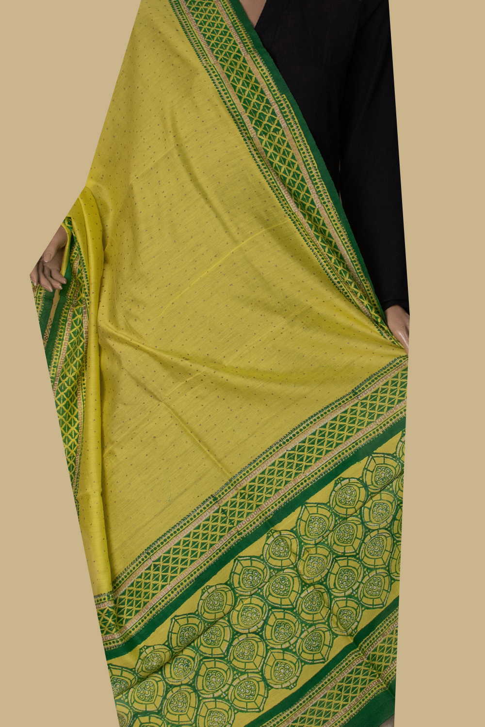Yellow Block Printed Chanderi Dupatta
