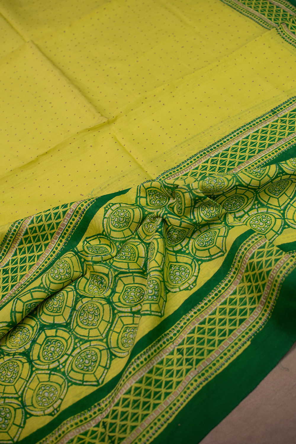 Yellow Block Printed Chanderi Dupatta - Image 2
