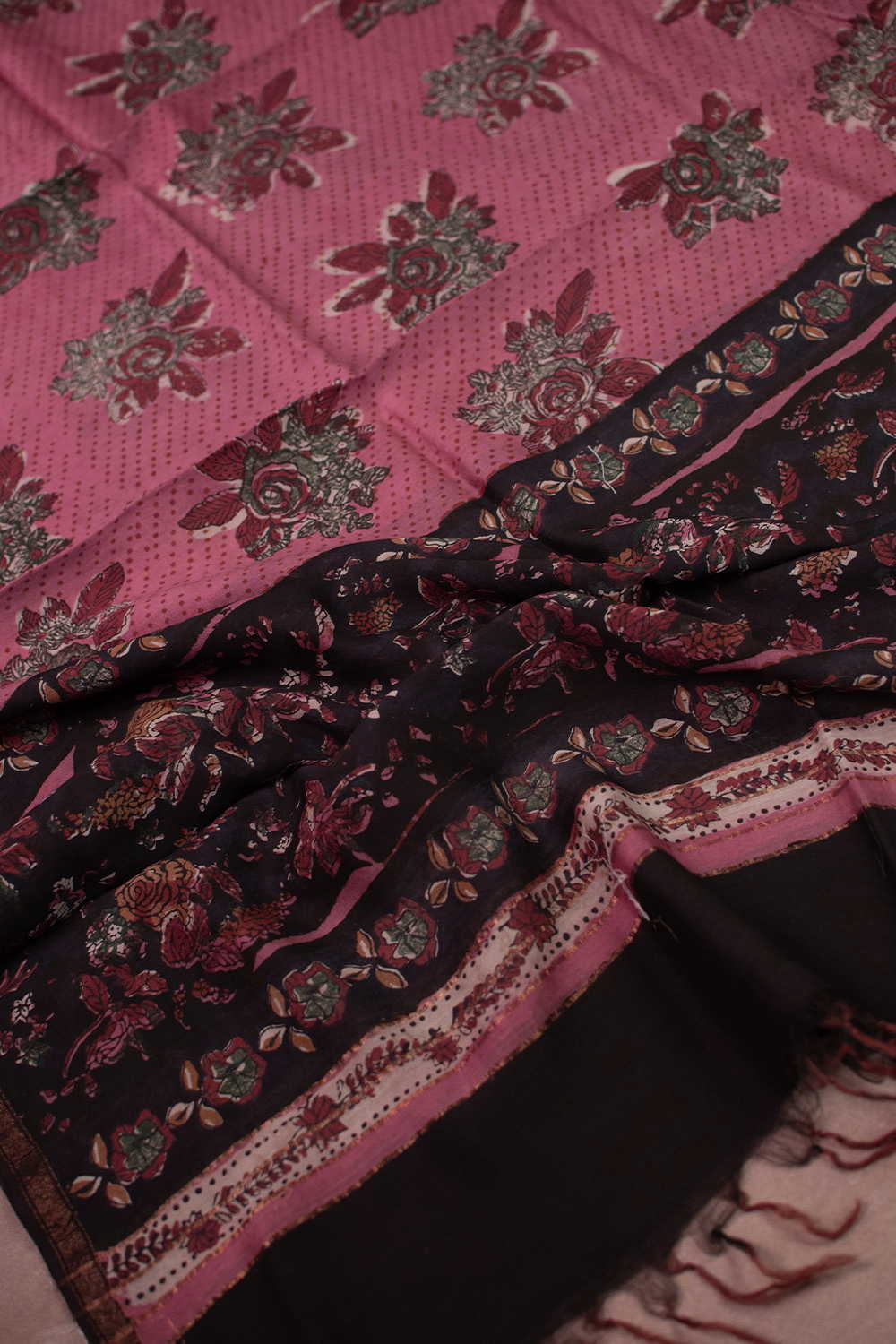 Pink with Flora Design Block Printed Chanderi Dupatta - Image 2