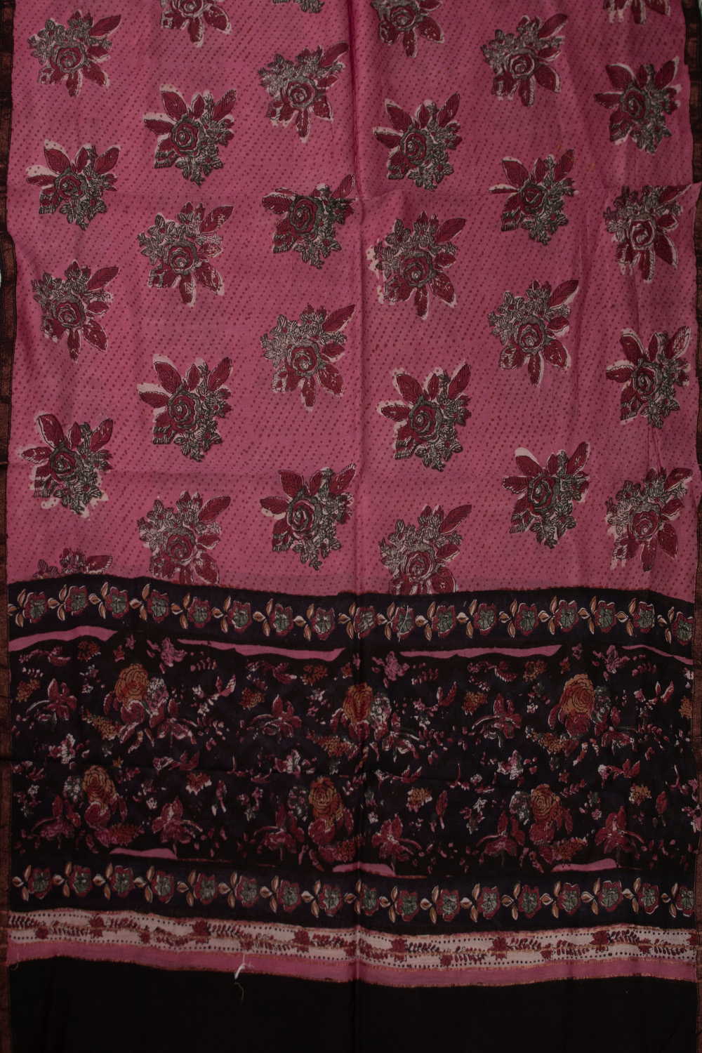 Pink with Flora Design Block Printed Chanderi Dupatta - Image 3