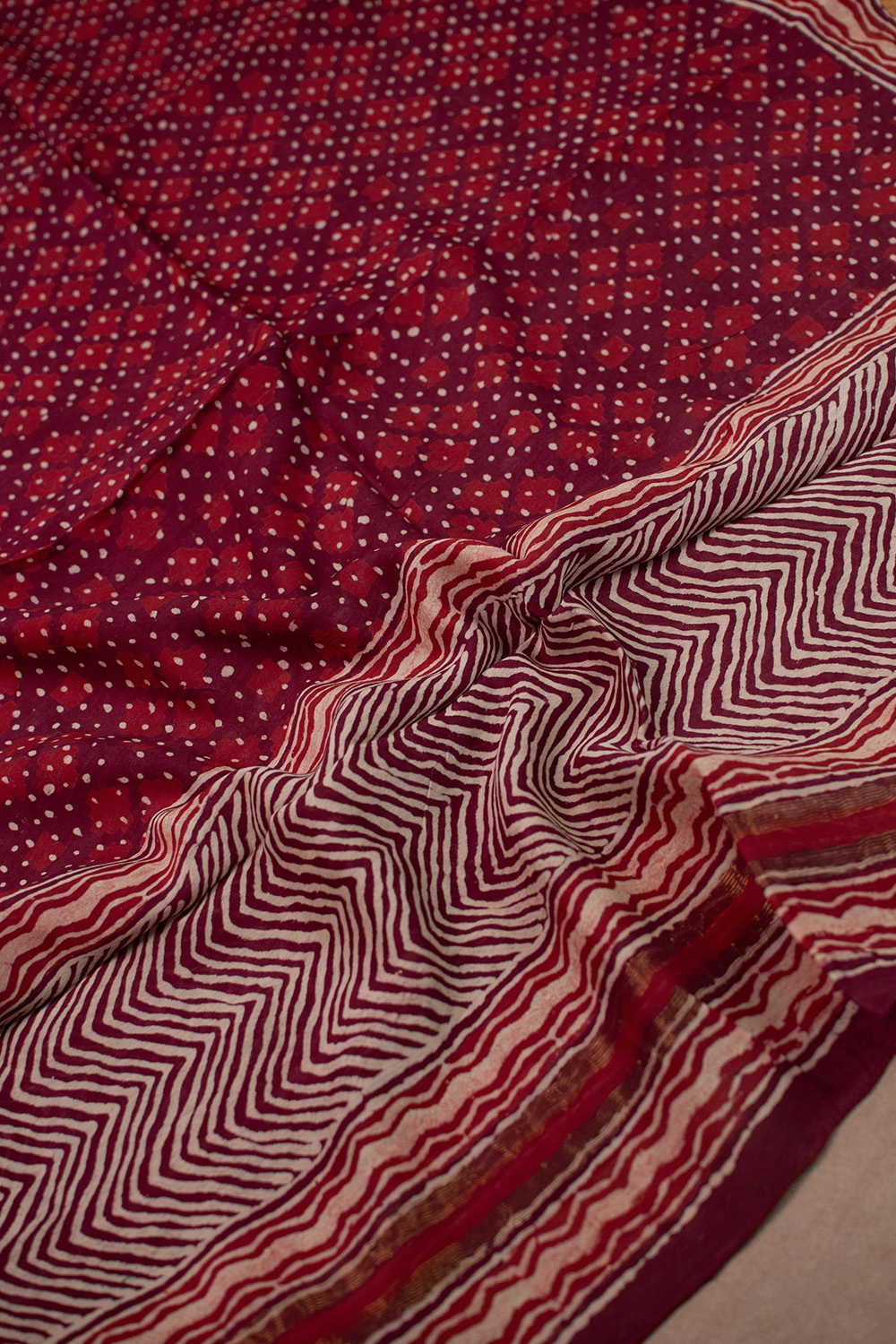 Shades of Maroon Block Printed Chanderi Dupatta - Image 2
