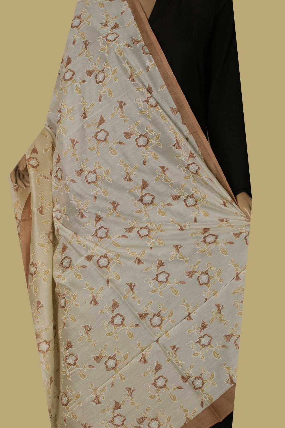 Creamy Yellow Block Printed Chanderi Dupatta - Image 2