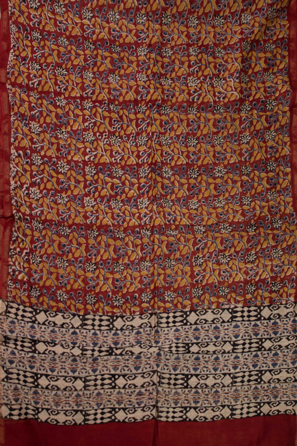 Maroon Garden Block Printed Chanderi Dupatta - Image 3