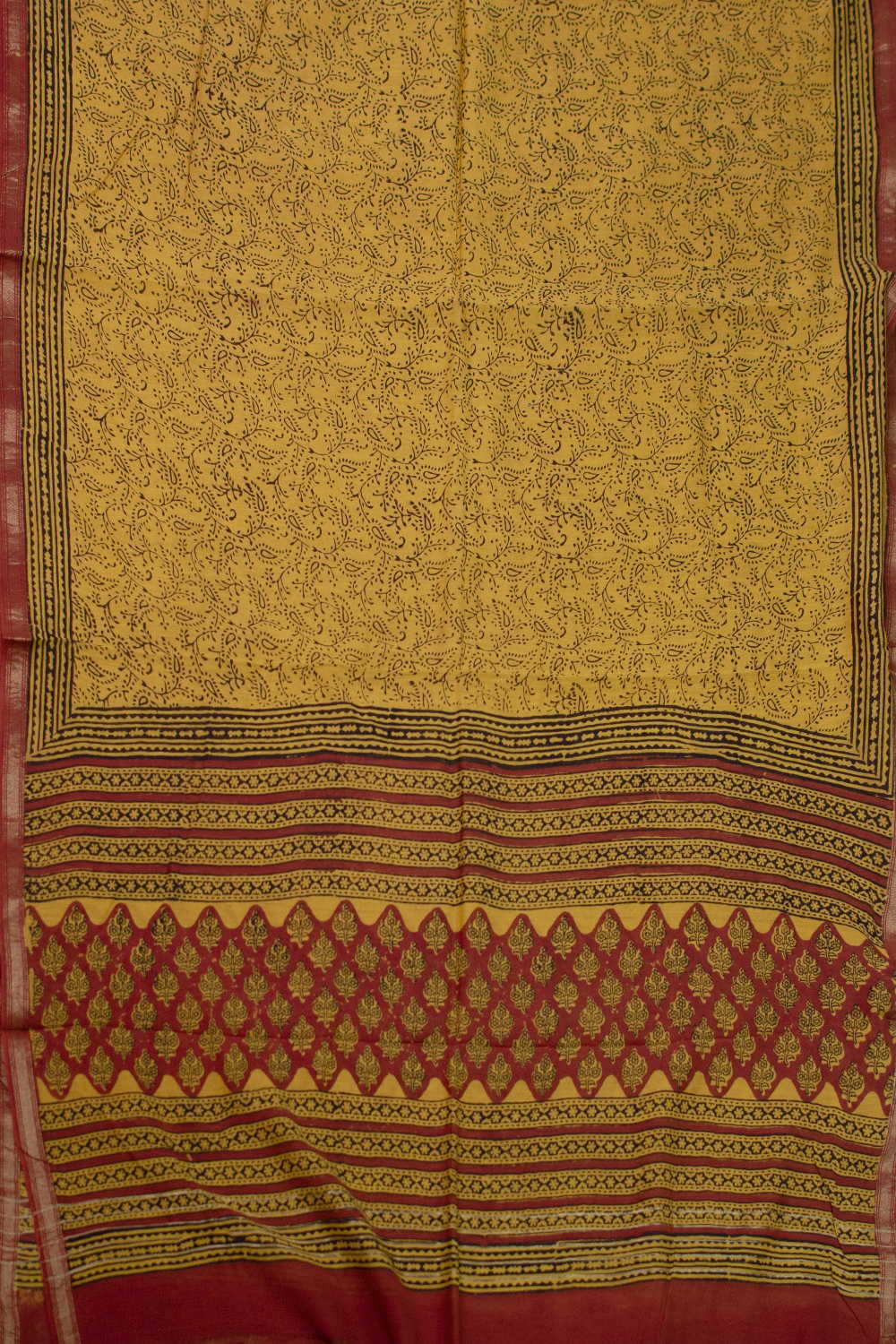 Florals with Yellow Block Printed Chanderi Dupatta - Image 3