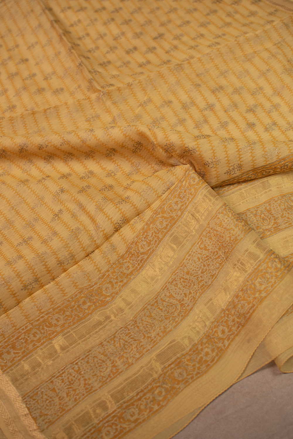 Shades of Yellow Block Printed Chanderi Dupatta - Image 2