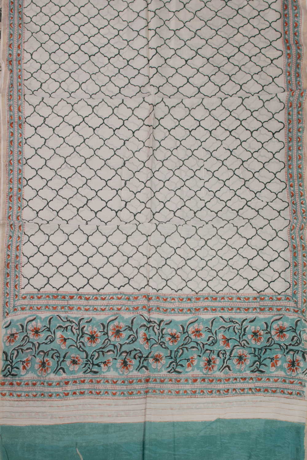 Pattern on Cream Block Printed Chanderi Dupatta - Image 3