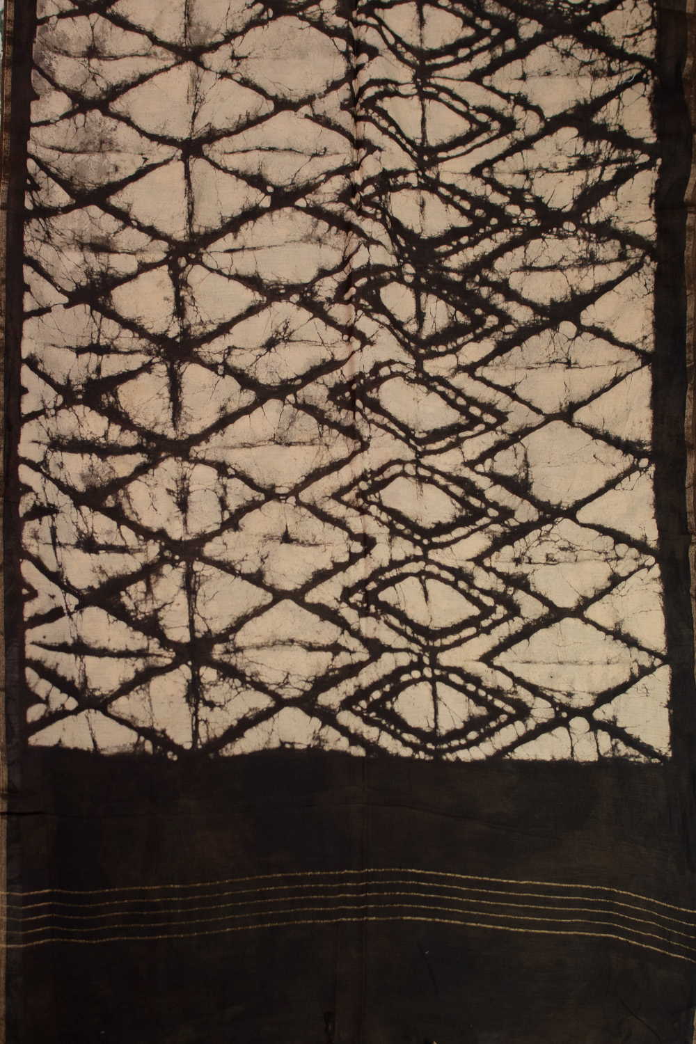 Black with Cream Block Printed Chanderi Dupatta - Image 3