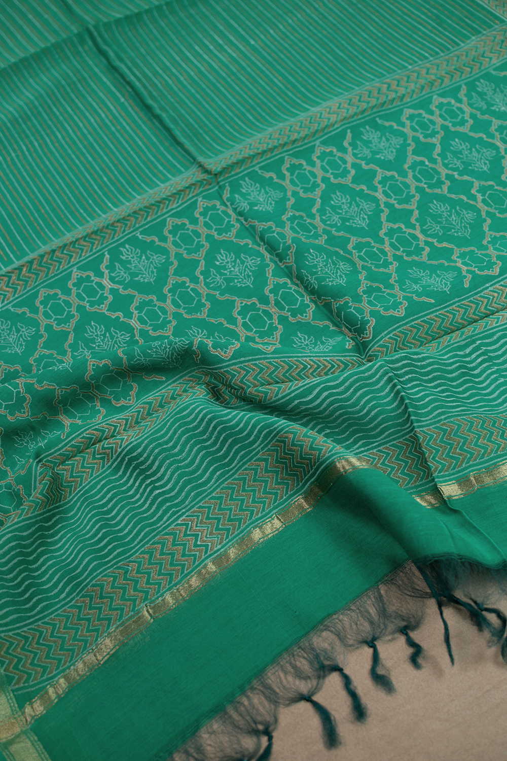 Green Block Printed Chanderi Dupatta - Image 2