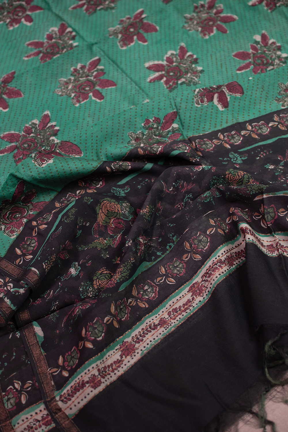 Green Block Printed Chanderi Dupatta - Image 2