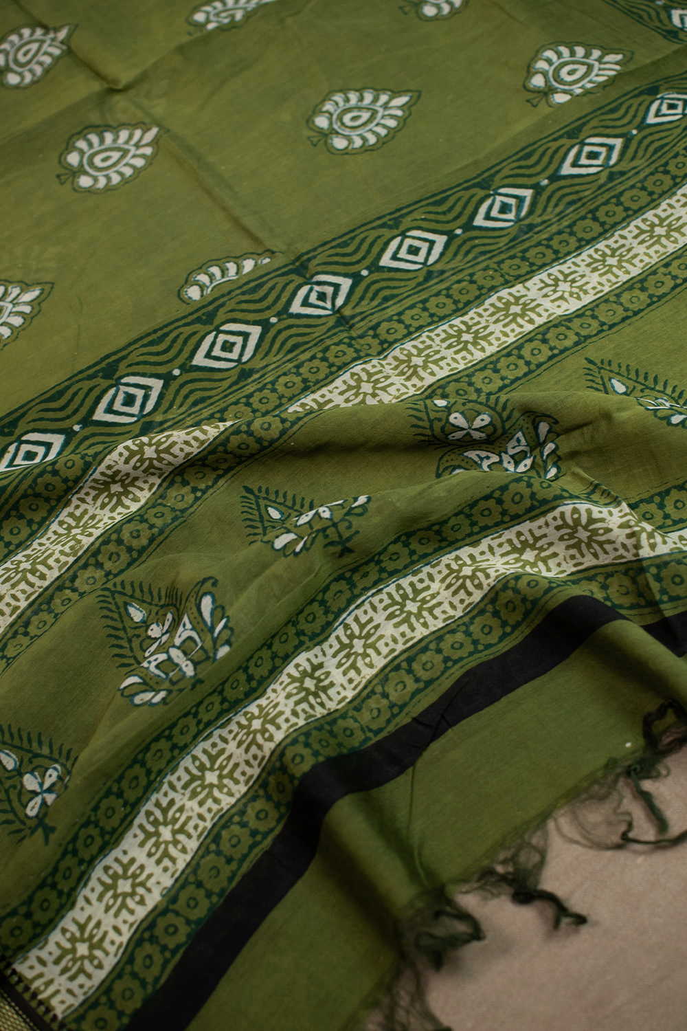 Green Block Printed Chanderi Dupatta - Image 2