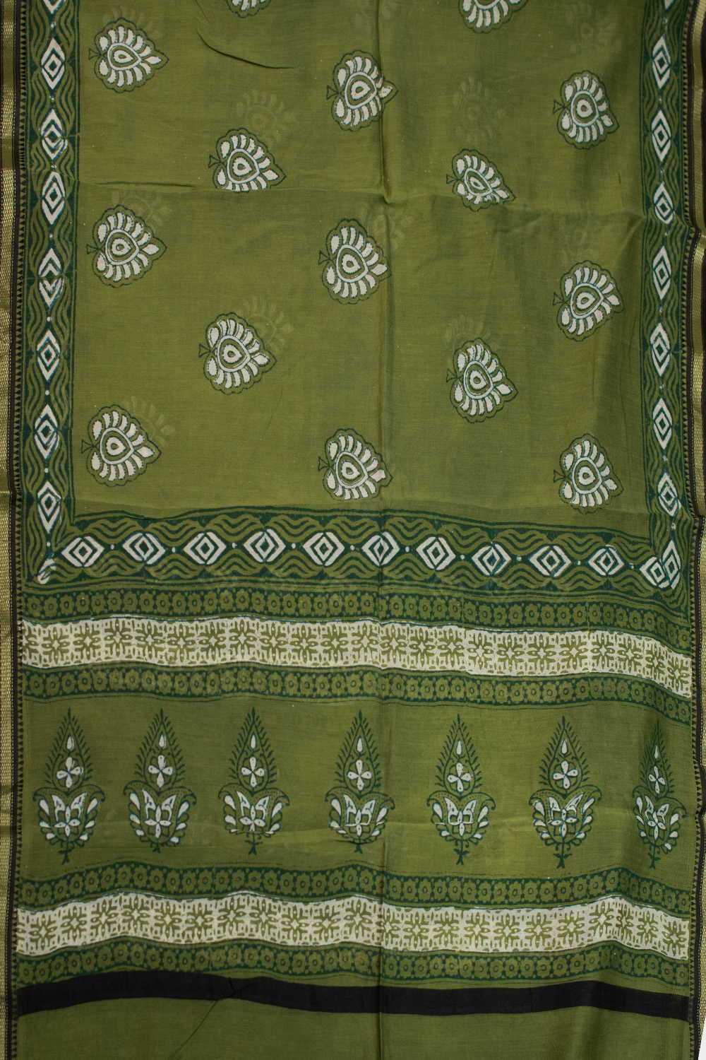 Green Block Printed Chanderi Dupatta - Image 3