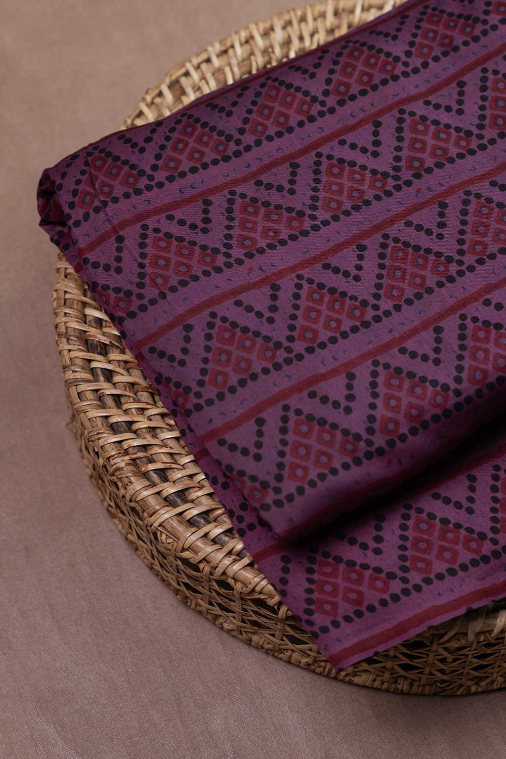Stripe Pattern - Purple Block Printed Chanderi Fabric - 0.7m