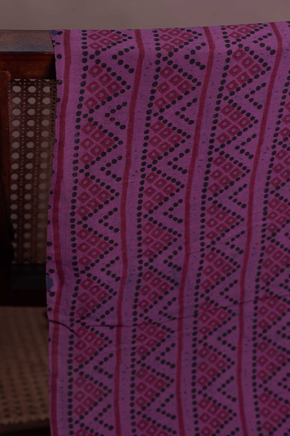 Stripe Pattern - Purple Block Printed Chanderi Fabric - 0.7m - Image 2