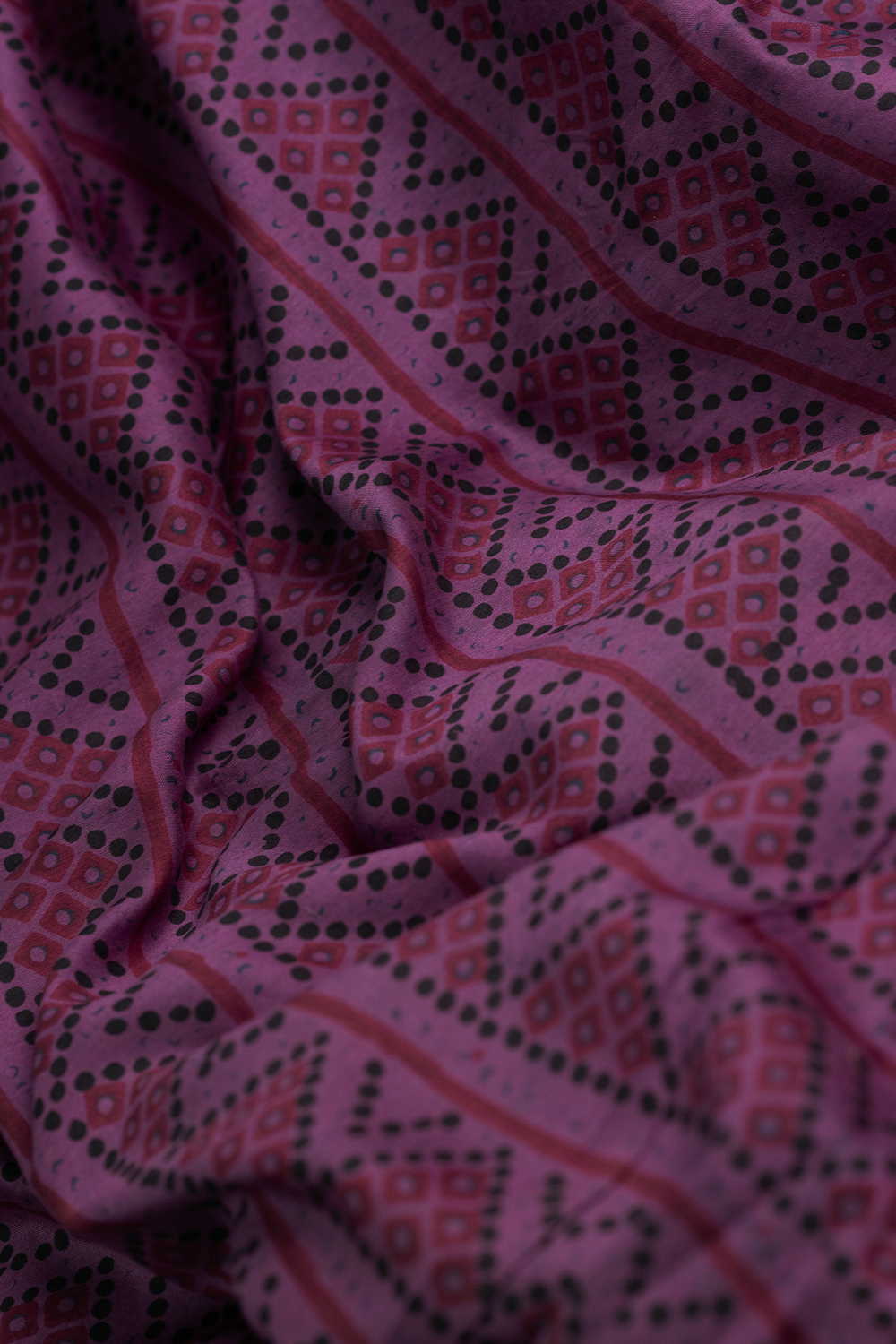 Stripe Pattern - Purple Block Printed Chanderi Fabric - 0.7m - Image 3