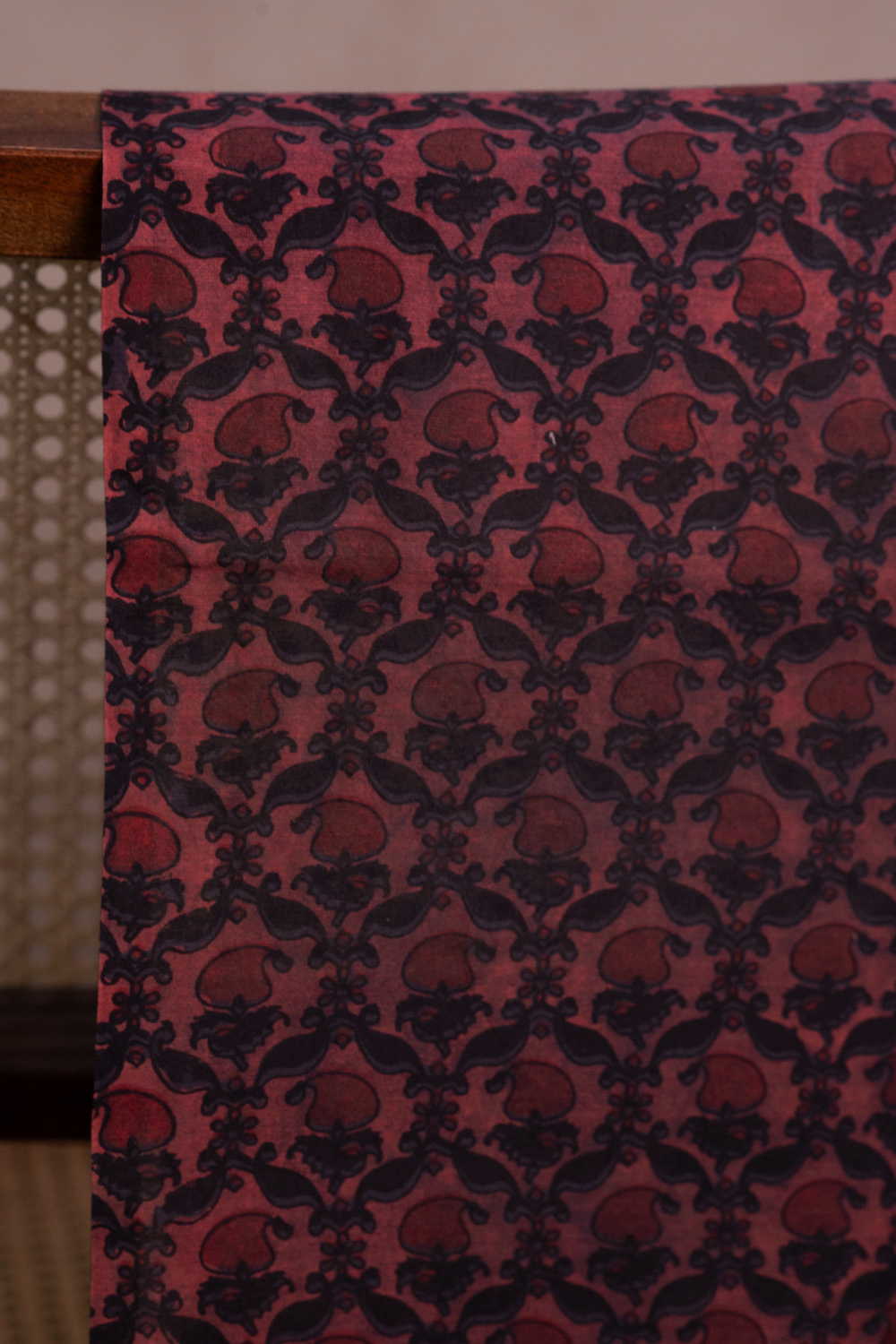 Pinkish Maroon Block Printed Chanderi Fabric - Image 2