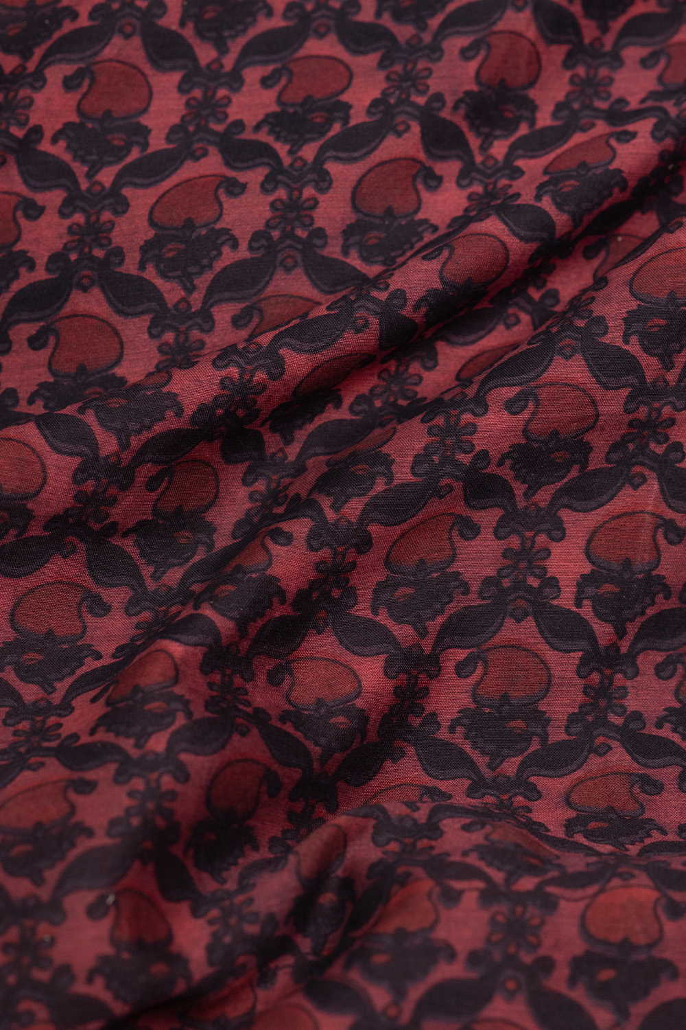 Pinkish Maroon Block Printed Chanderi Fabric - Image 3