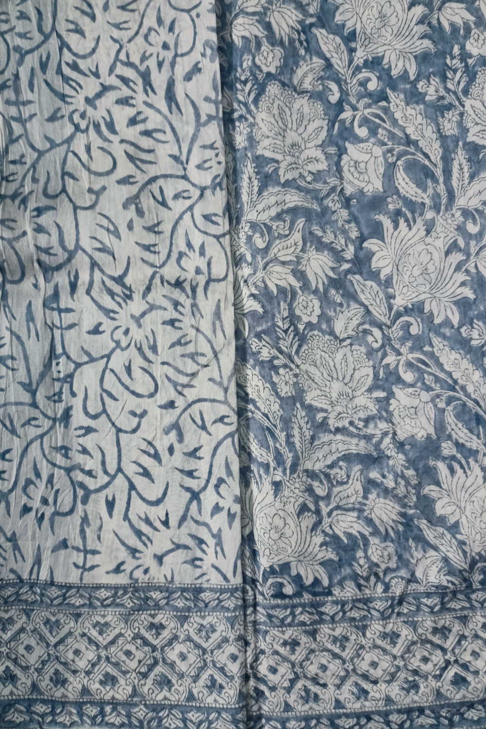 Cream Floral Garden Block Printed Chanderi saree - Image 6