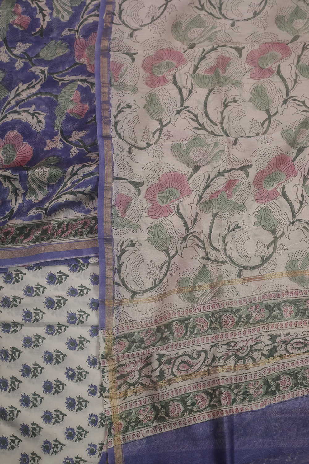Purple Garden Block Printed Chanderi Suit - Image 3