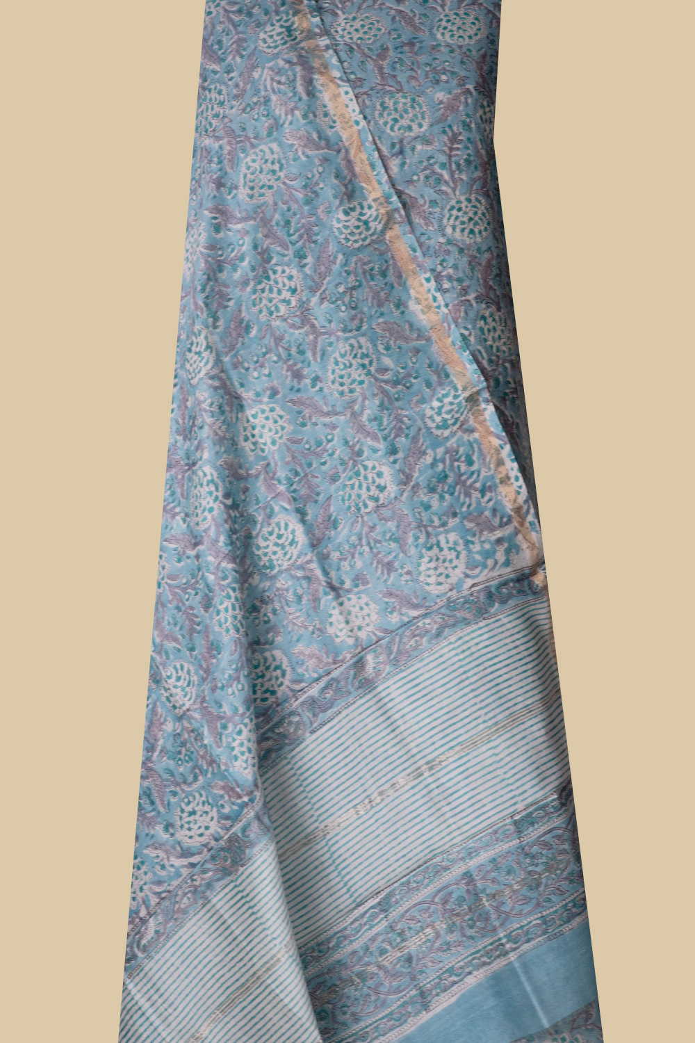 Blue Block Printed Chanderi Suit - Image 2