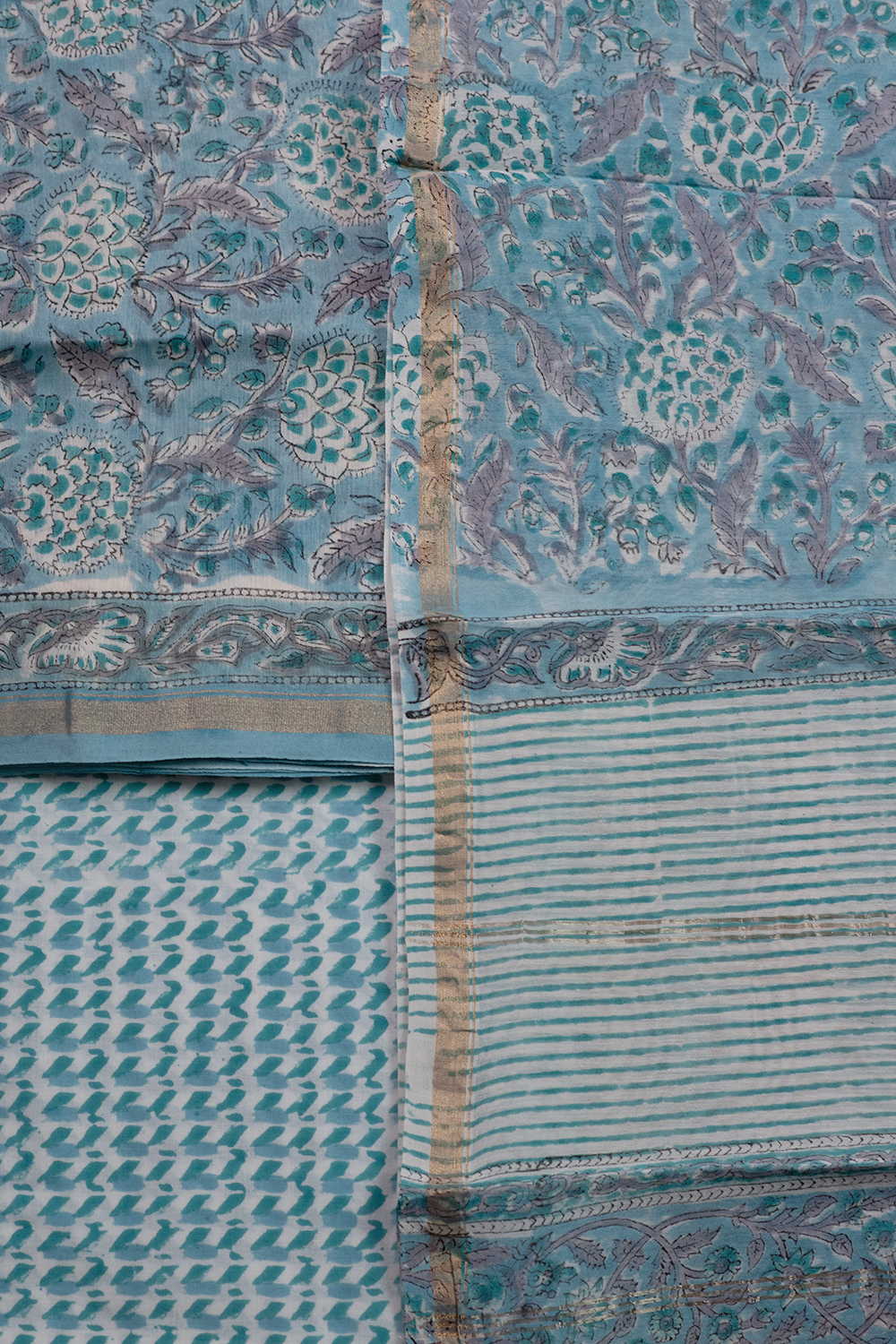 Blue Block Printed Chanderi Suit - Image 3