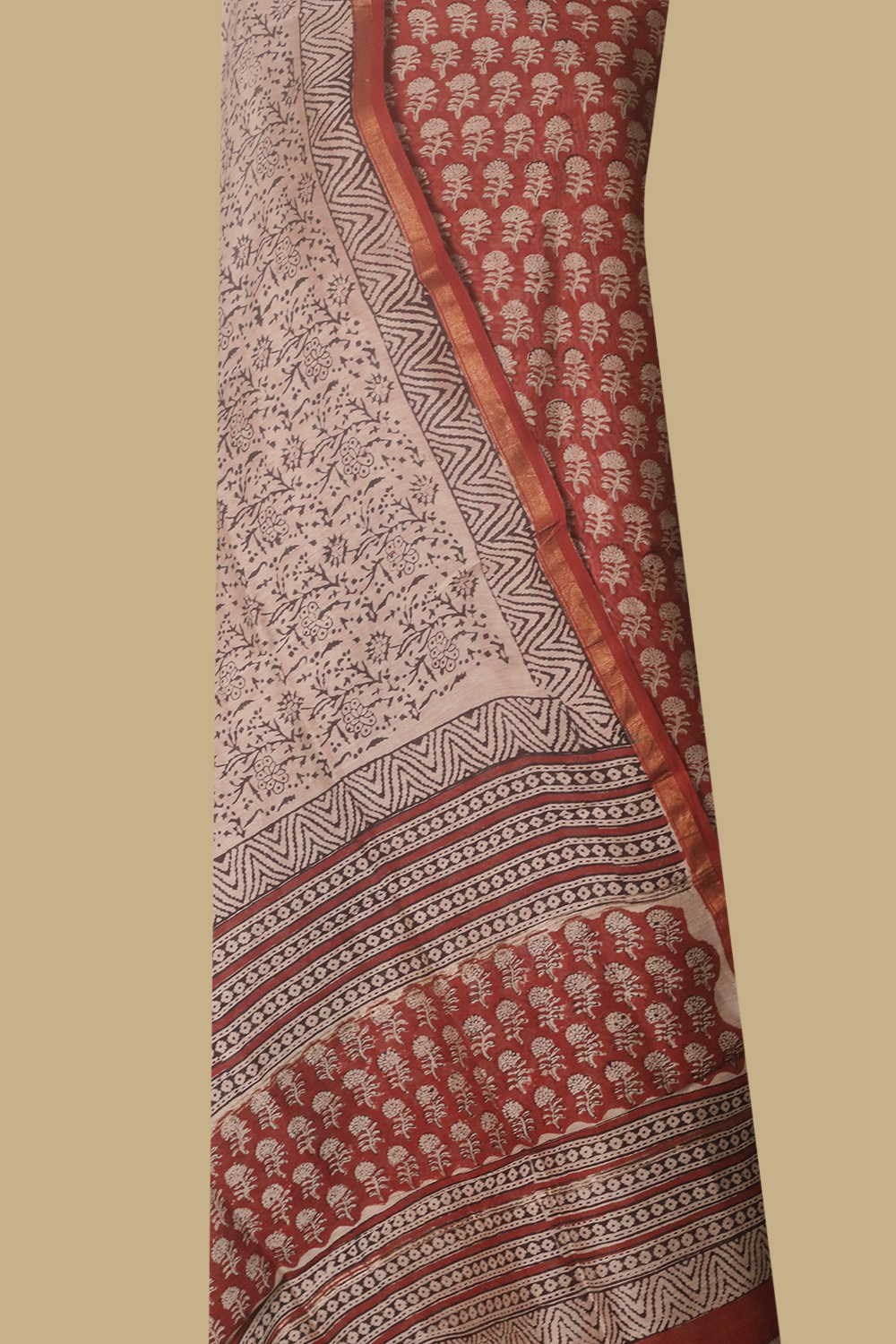 Florals on Maroon Block Printed Chanderi Suit - Image 2