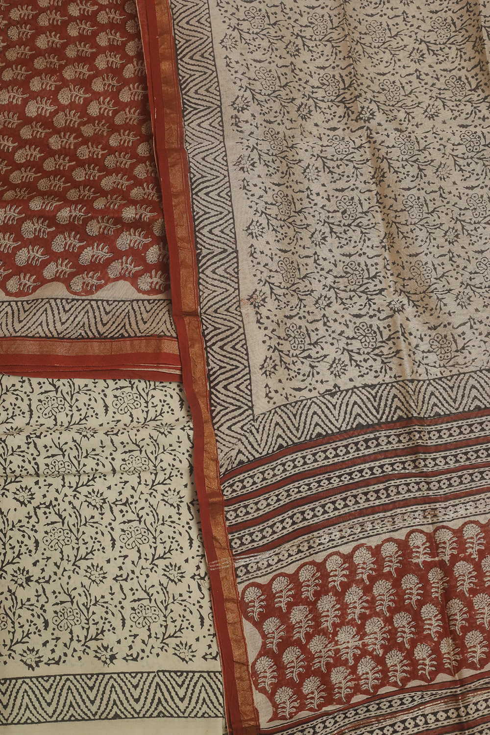 Florals on Maroon Block Printed Chanderi Suit - Image 3