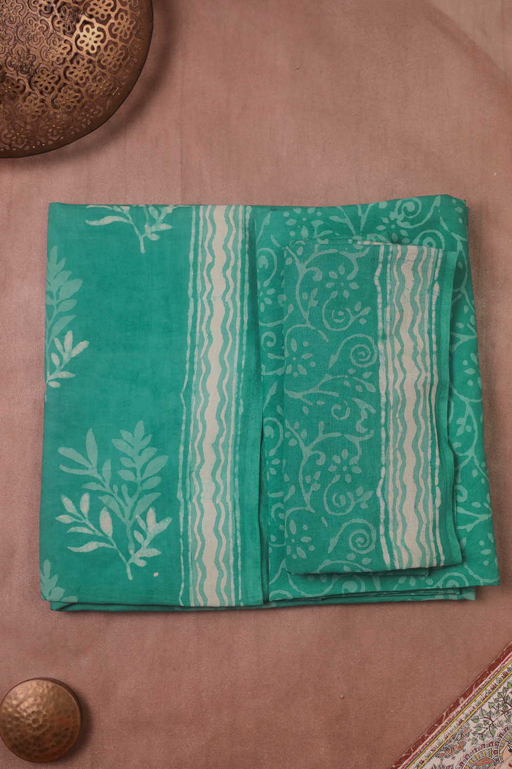 Leaf Floral - Green Block Printed Cotton Suit