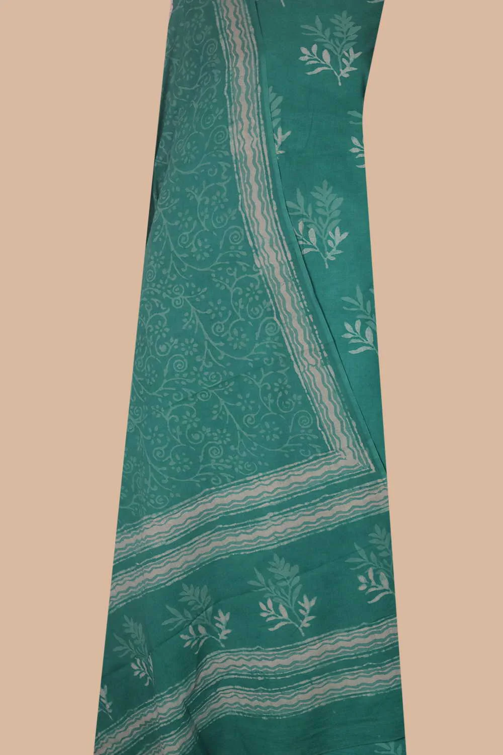 Leaf Floral - Green Block Printed Cotton Suit - Image 2