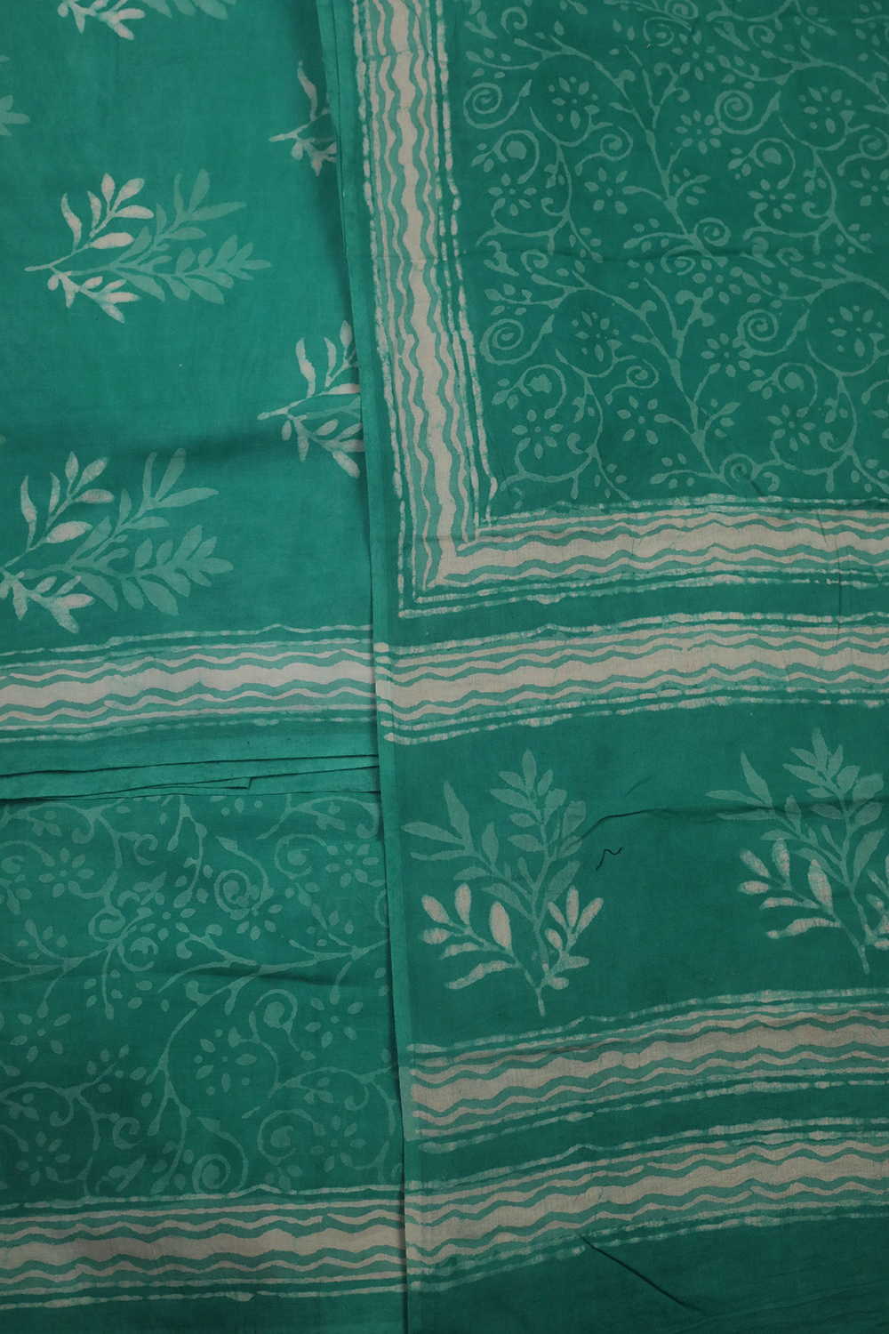 Leaf Floral - Green Block Printed Cotton Suit - Image 3