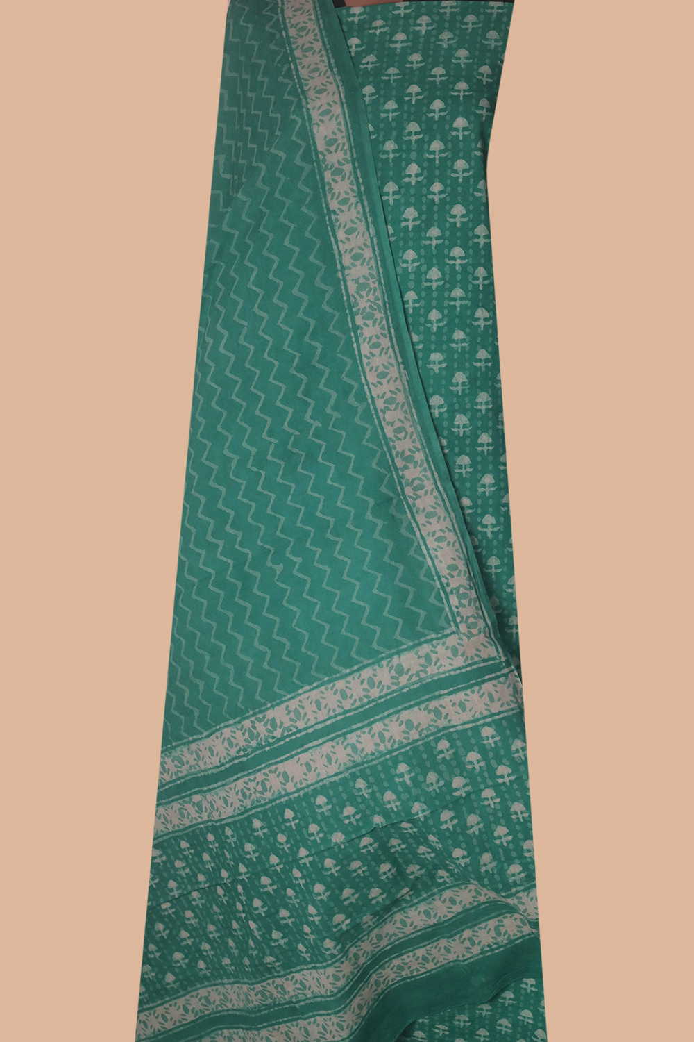 Green Block Printed Cotton Suit