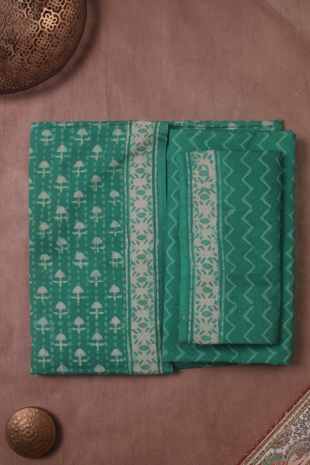 Green Block Printed Cotton Suit - Image 2