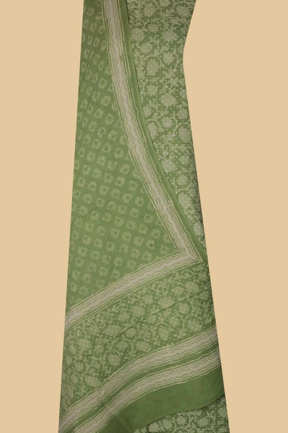 Muted Green Block Printed Cotton Suit