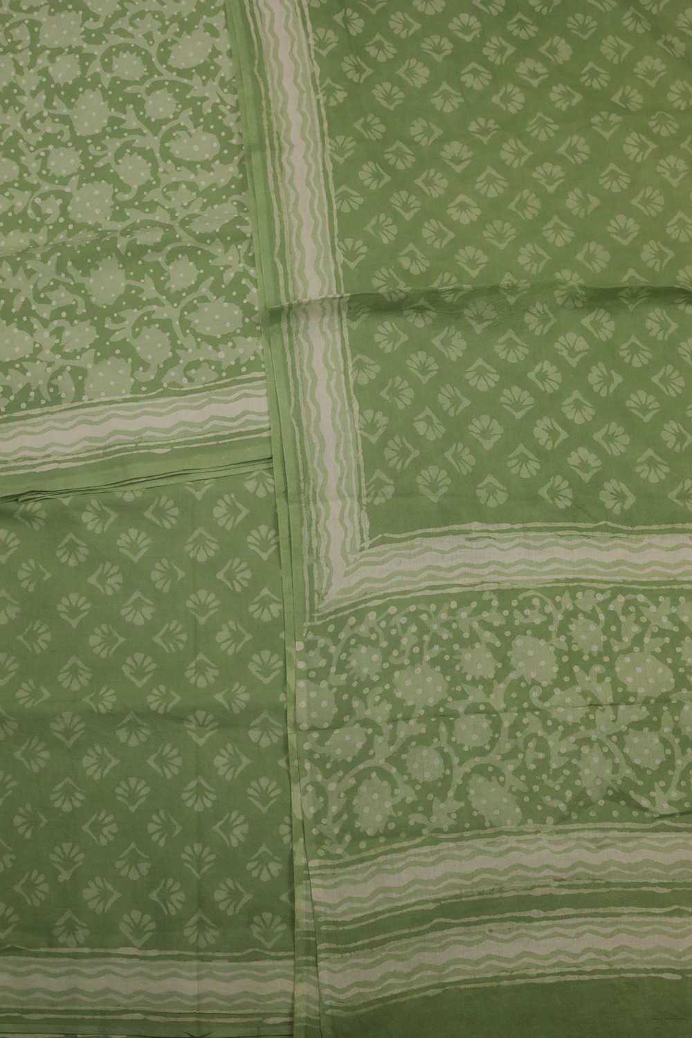 Muted Green Block Printed Cotton Suit - Image 3
