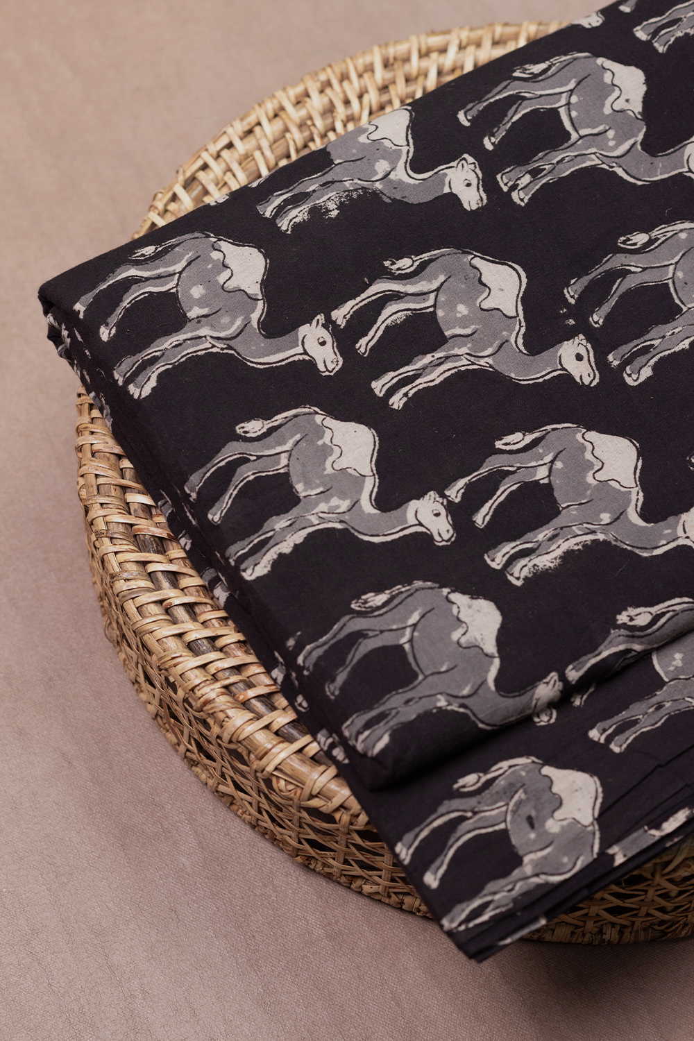 Midnight Camel Trail Printed Kalamkari Fabric - Image 2