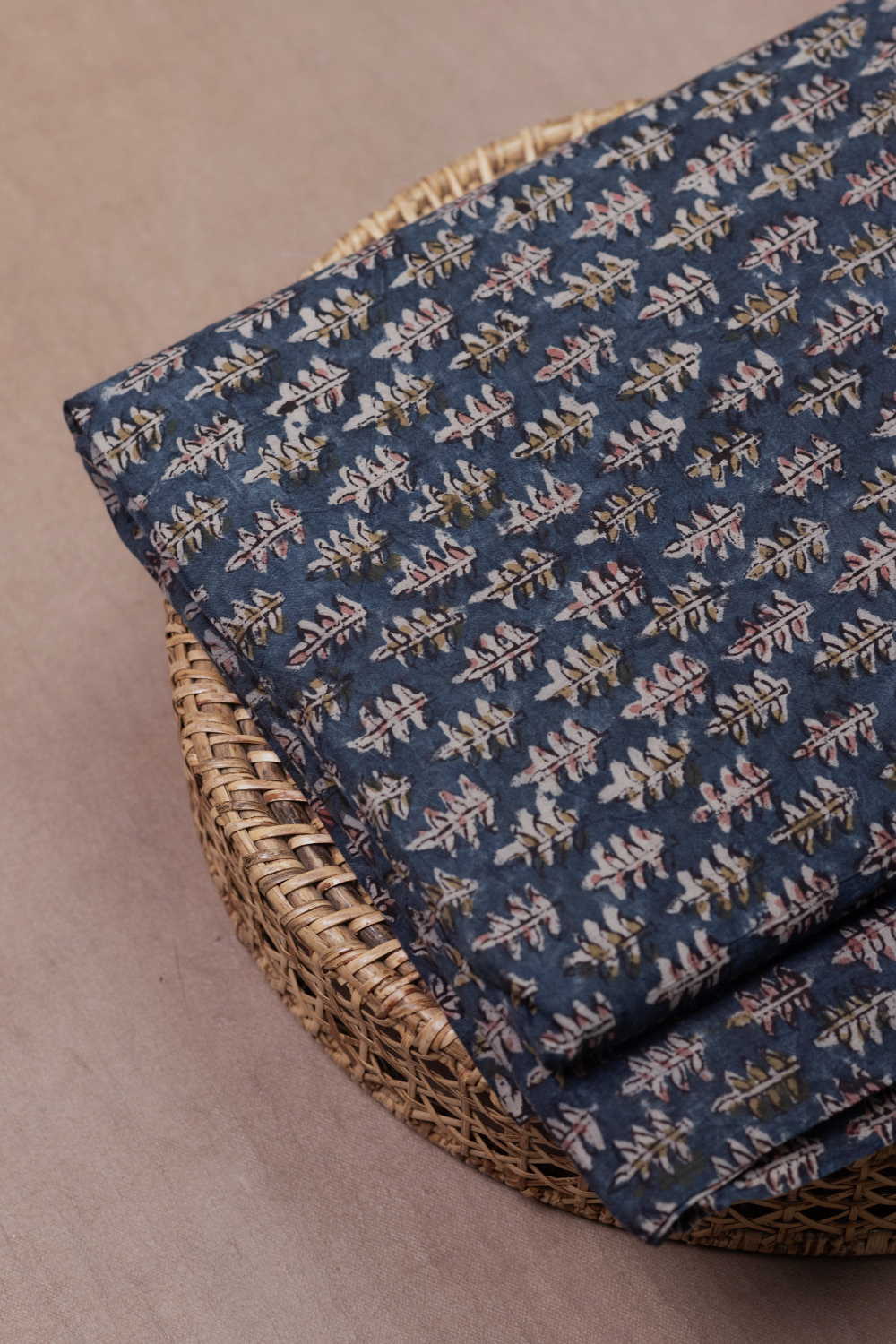 Faded Blue with Florets Printed Kalamkari Fabric