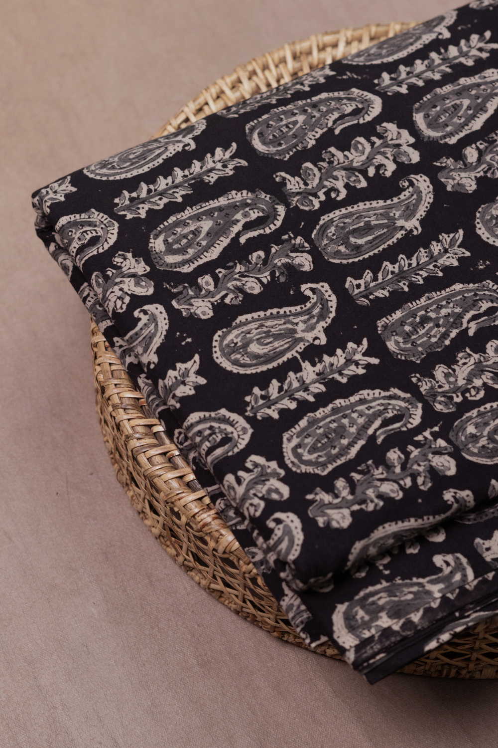 Black with Pailsey Printed Kalamkari Fabric - Image 2