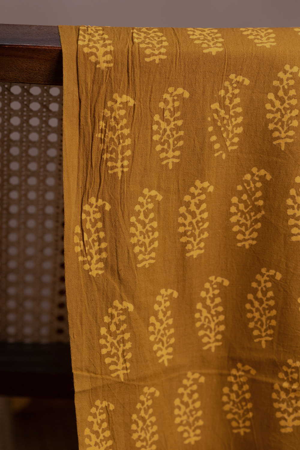 Turmeric Yellow Block Printed Cotton Fabric - Image 2