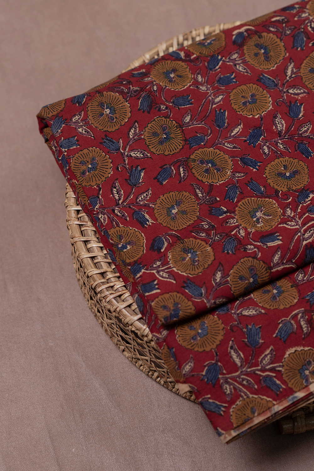 Maroon with Floral Block Printed Cotton Fabric