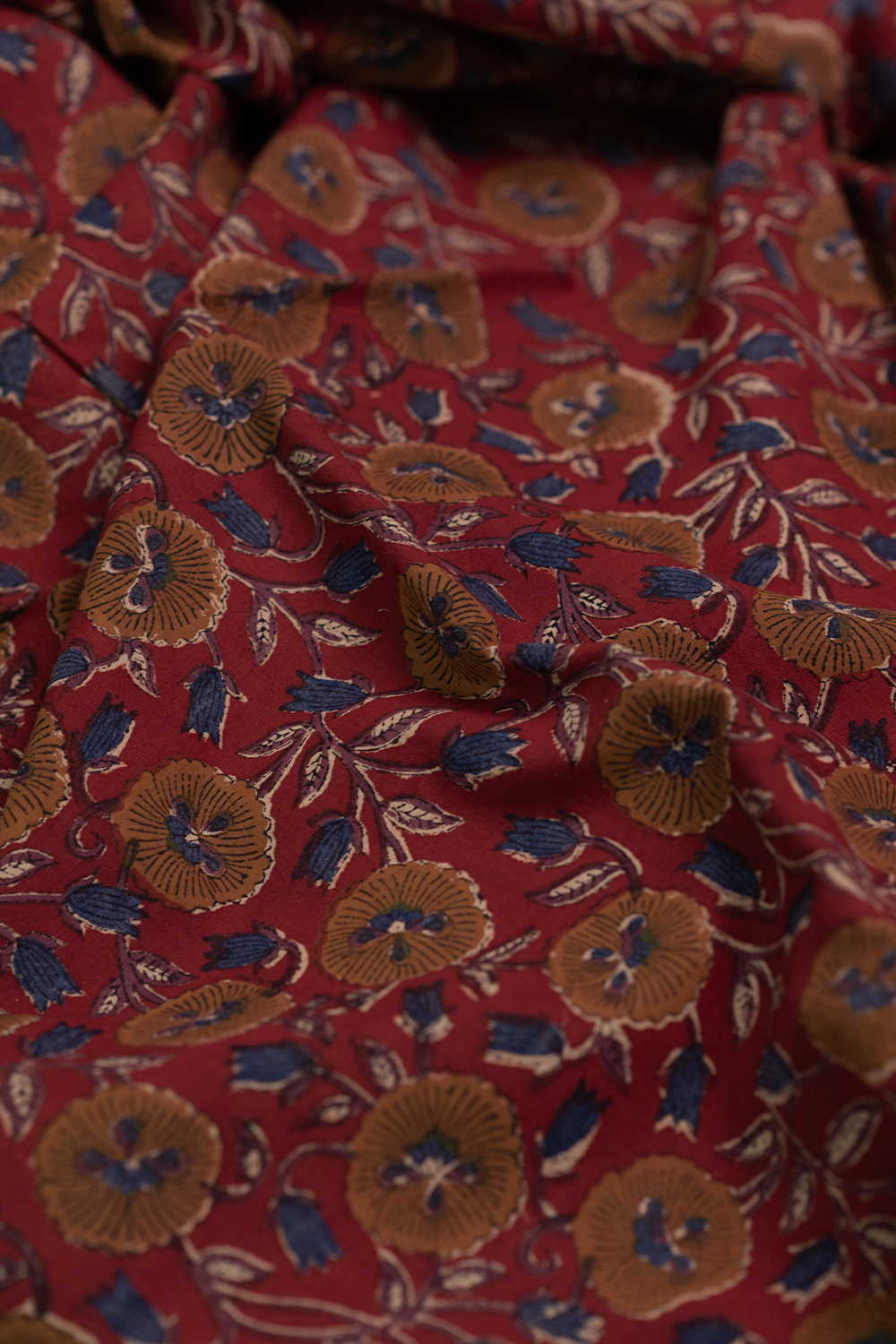 Maroon with Floral Block Printed Cotton Fabric - Image 3