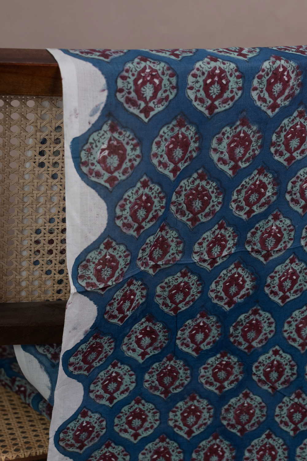 Butta Floral on Blue Sanganeri Mul Cotton Fabric - Image 2