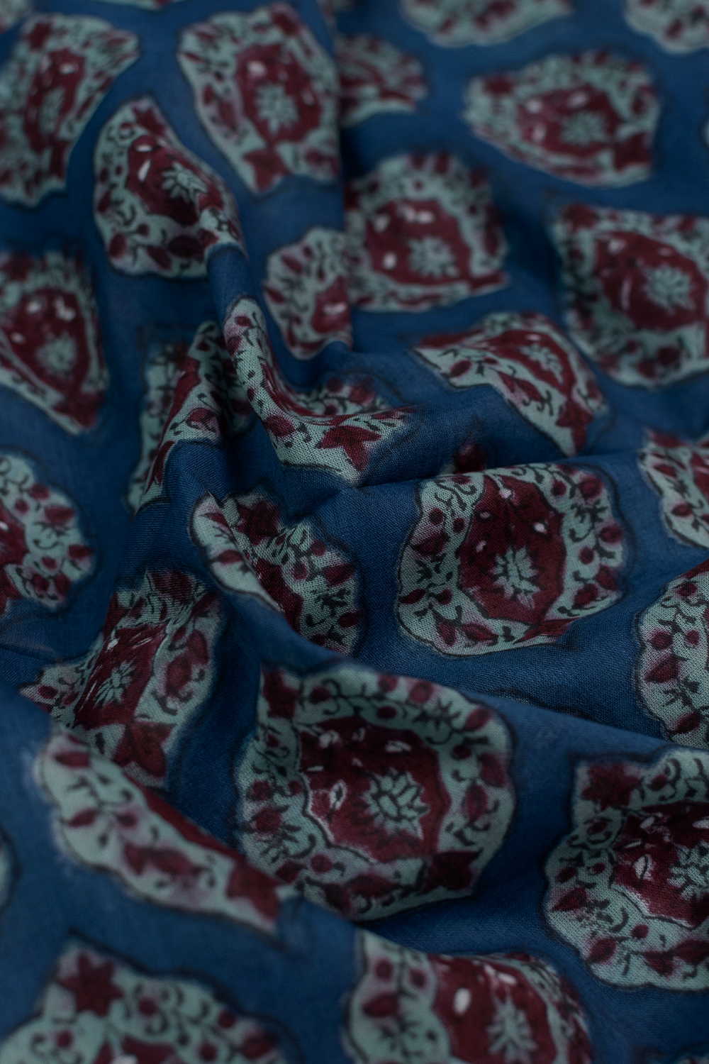 Butta Floral on Blue Sanganeri Mul Cotton Fabric - Image 3