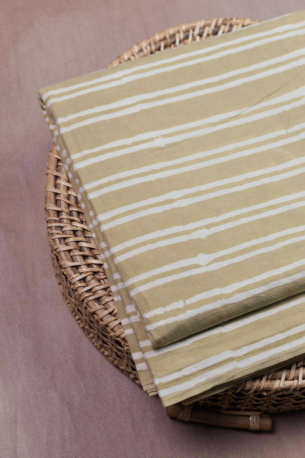 Stripes on Green Block Printed Batik Cotton Fabric - Image 3