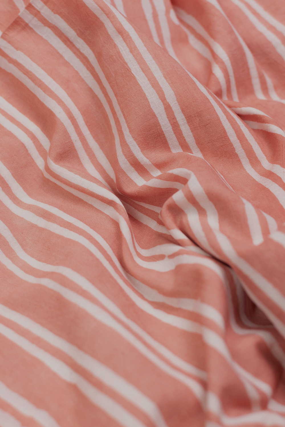 Peach with Stripe Block Printed Batik Cotton Fabric - Image 2