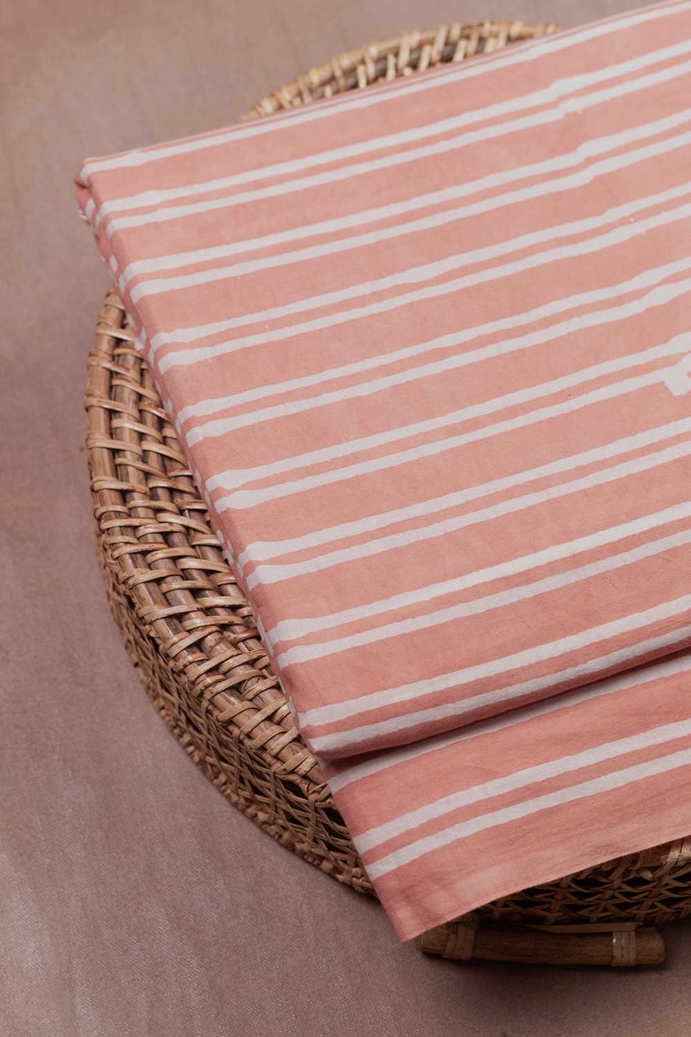 Peach with Stripe Block Printed Batik Cotton Fabric - Image 3