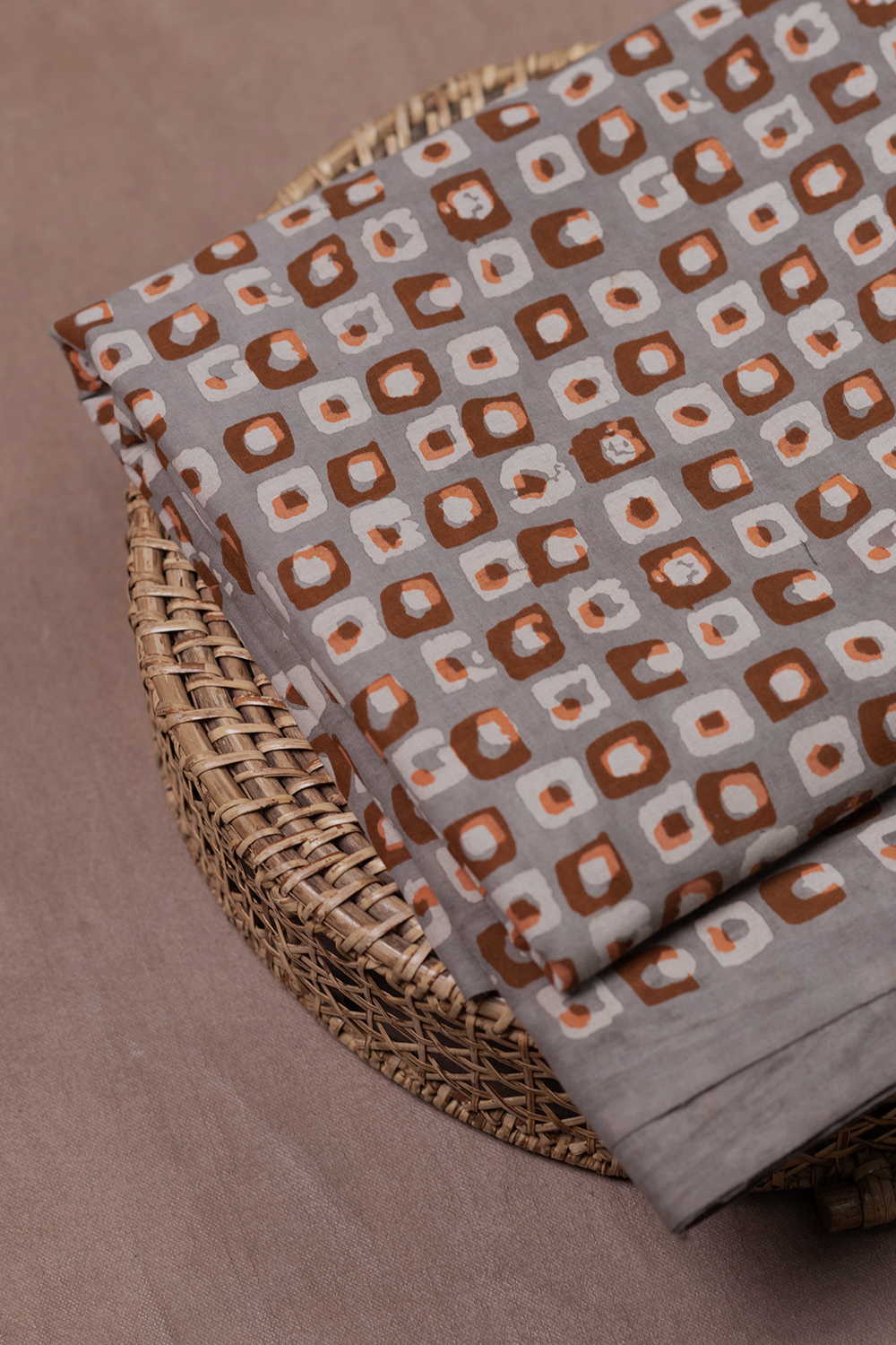 Colored Blocks on Grey Block Printed Cotton Fabric