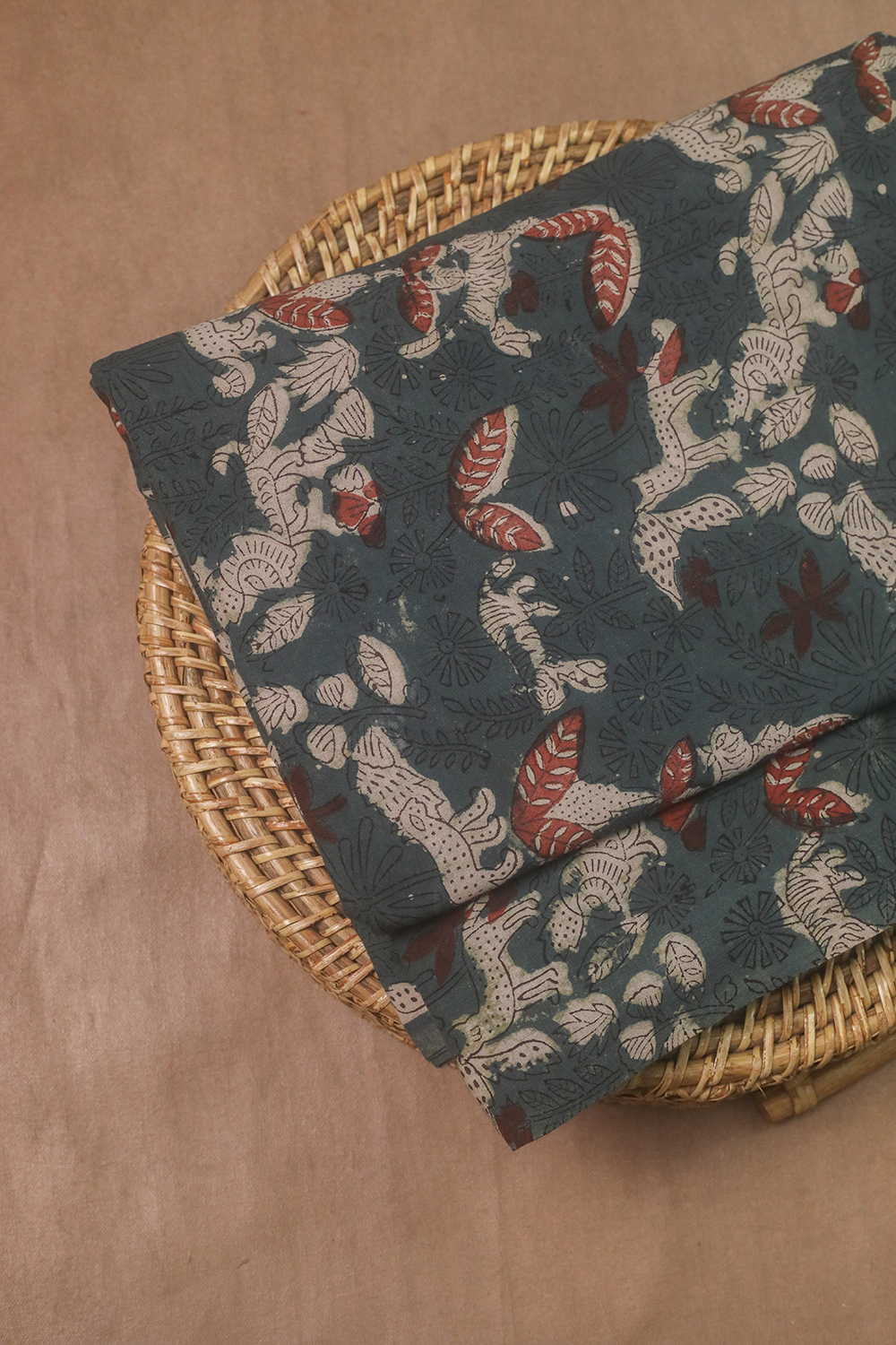 Faded Blue Block Printed Dabu Cotton Fabric
