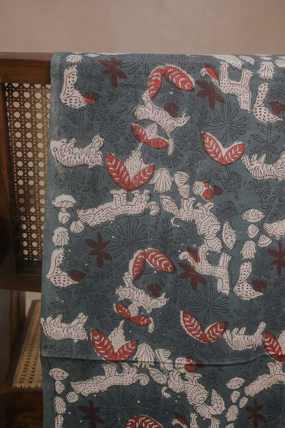 Faded Blue Block Printed Dabu Cotton Fabric - Image 2