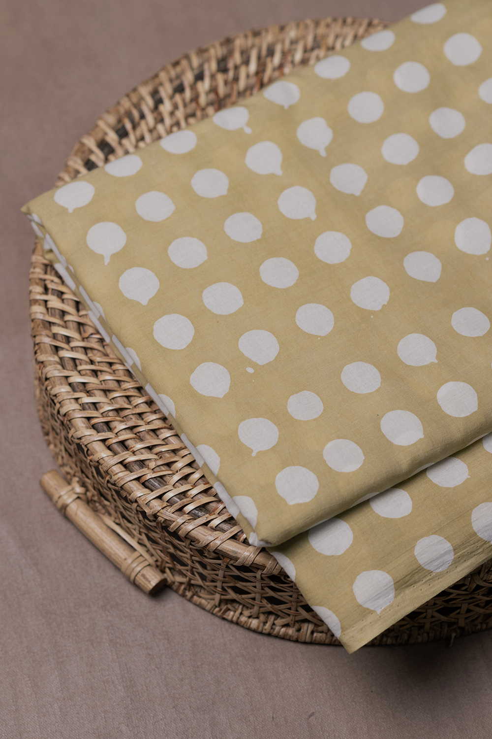 Circle Polka - Green Block Printed Batik Cotton Fabric