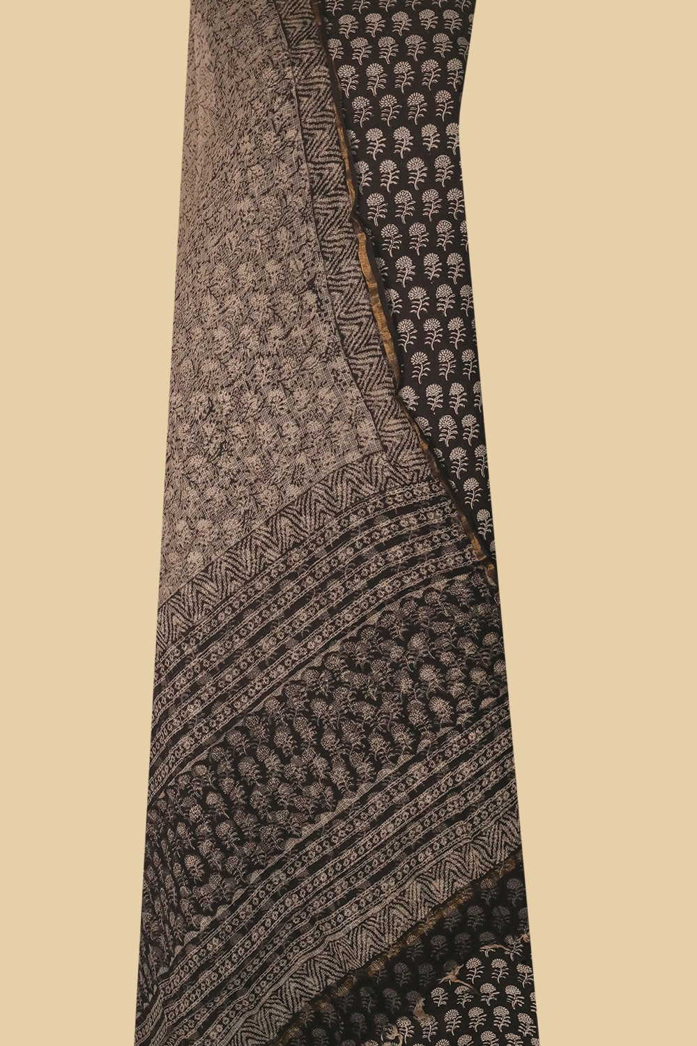 Florets on Black Block Printed Mul Cotton Suit - Image 2